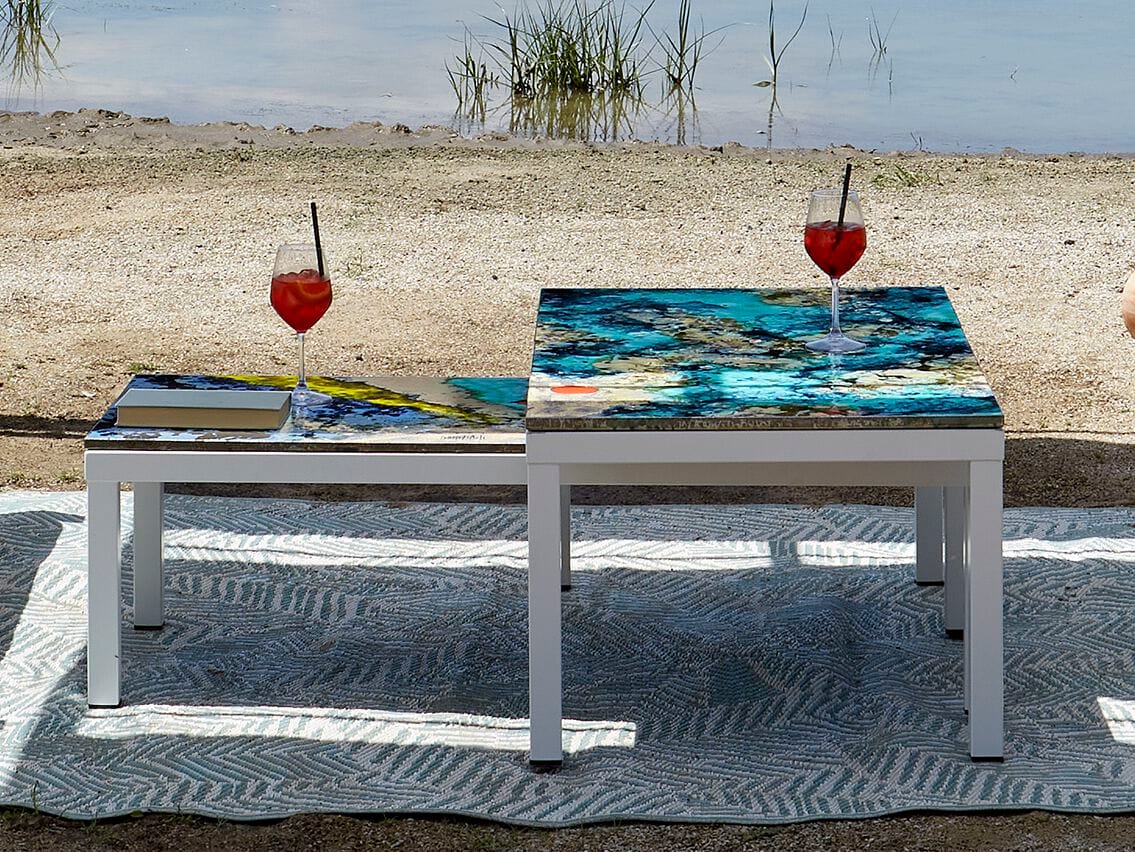 Журнальный столик из фаянса и нержавеющей стали DOMIZIANI современный ARCH-00087831