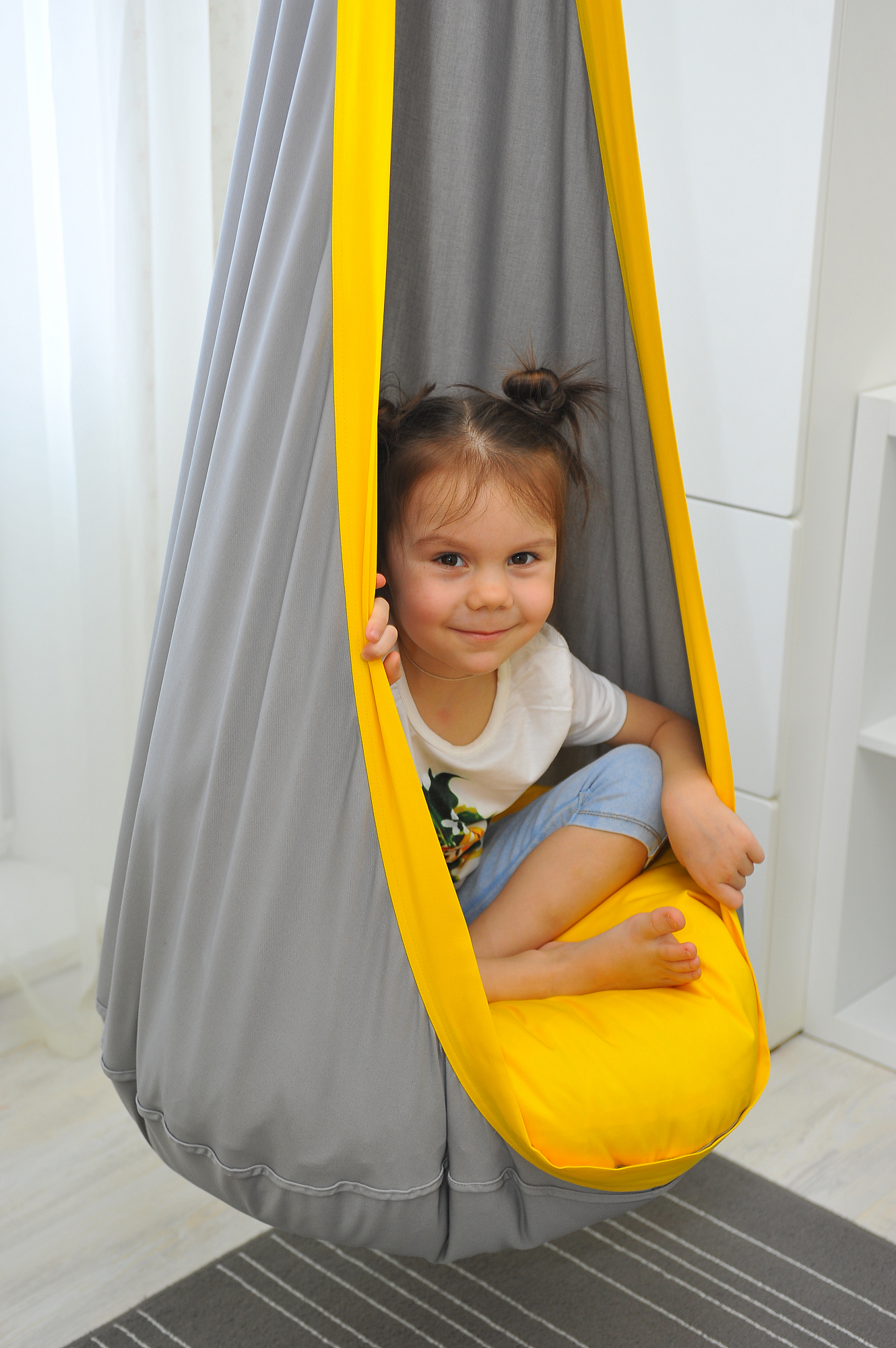 Подвесное кресло-кокон серо-желтое ПОКАЧАЙКА  326714 Серый Santreyd  - Вид №4