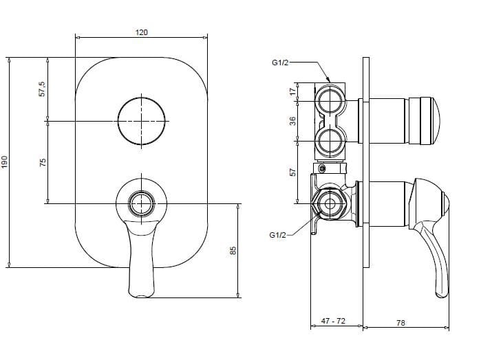 Хромированный латунный смеситель для душа с переключателем Bugnatese Lem ARCH-00091469 - Вид №2