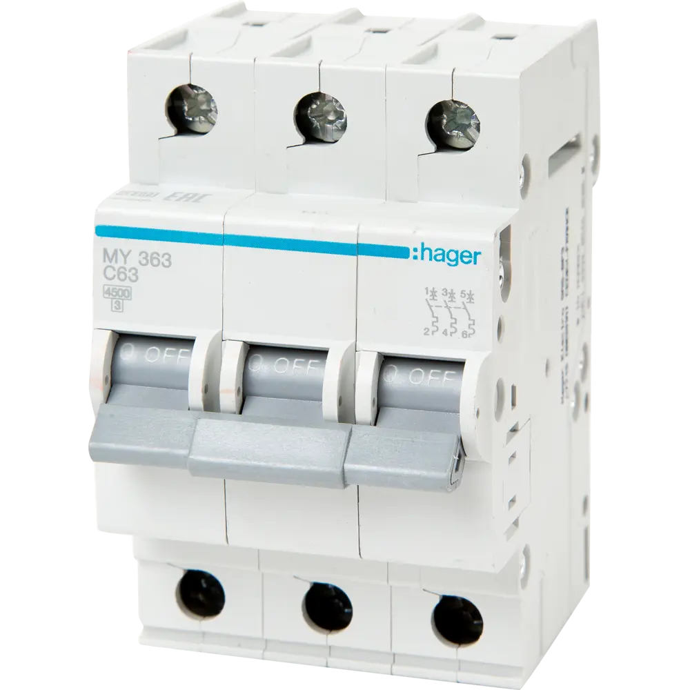Автоматический выключатель Hager MY363 3P C63 А 4.5 кА STLM-2064897