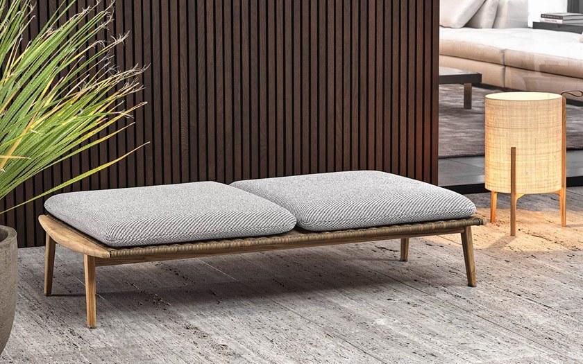 Minotti Садовая скамейка из тика и синтетического волокна Fynn outdoor sun-id-1350386 - Вид №1