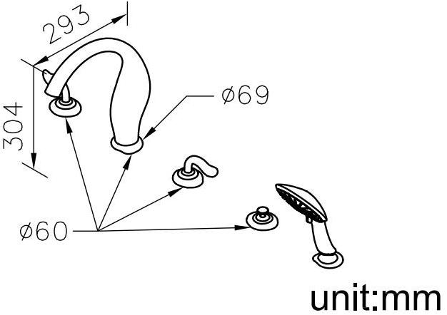 JUSTIME Комплект для ванны из хромированной латуни с ручным душем Ether 6781-m2-80cp - Вид №4