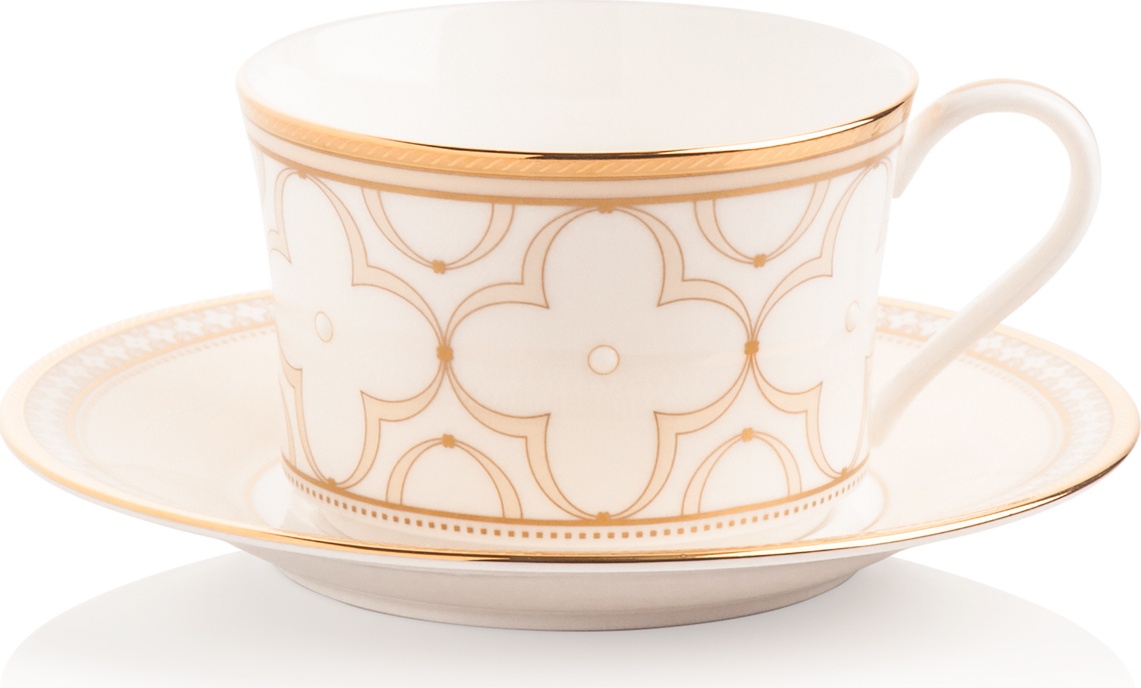10635992 Noritake Чашка чайная с блюдцем Noritake "Трефолио,золотой кант" 225мл Фарфор костяной 