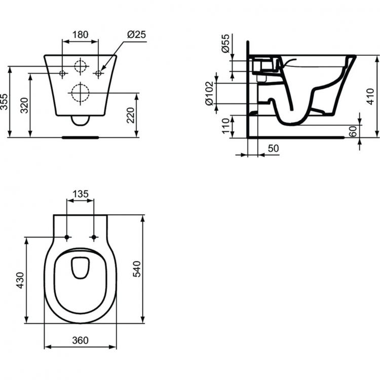 E2288V3 Подвесной унитаз, глубокий смыв Rimless+ Ideal Standard CONNECT AIR - Вид №2