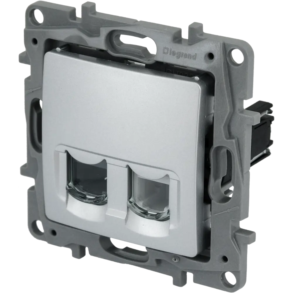 Телефонная/компьютерная розетка встраиваемая Legrand Etika RJ11/RJ45 UTP cat 5e цвет алюминий 82496552 STLM-2208379 - Вид №1