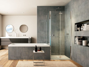 Стеклянная угловая душевая кабина с распашной дверью