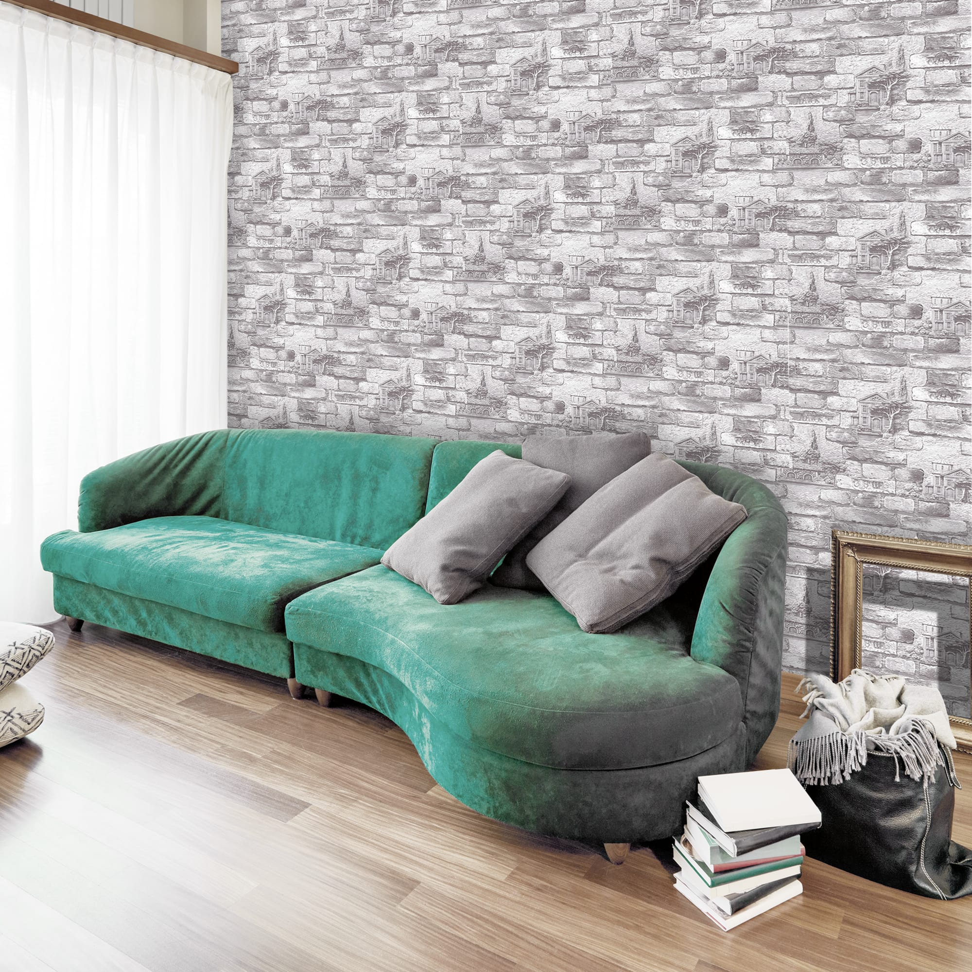 82050282 Обои флизелиновые Бристоль серые 0.53 м 316 11 Кирпичи Santreyd  - Вид №3