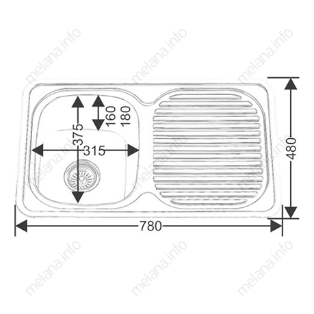 Мойка 7848 U MELANA 0,6/160 врезная прямоугольная с сифоном (217 t *10) 217 t (*10) - Вид №1