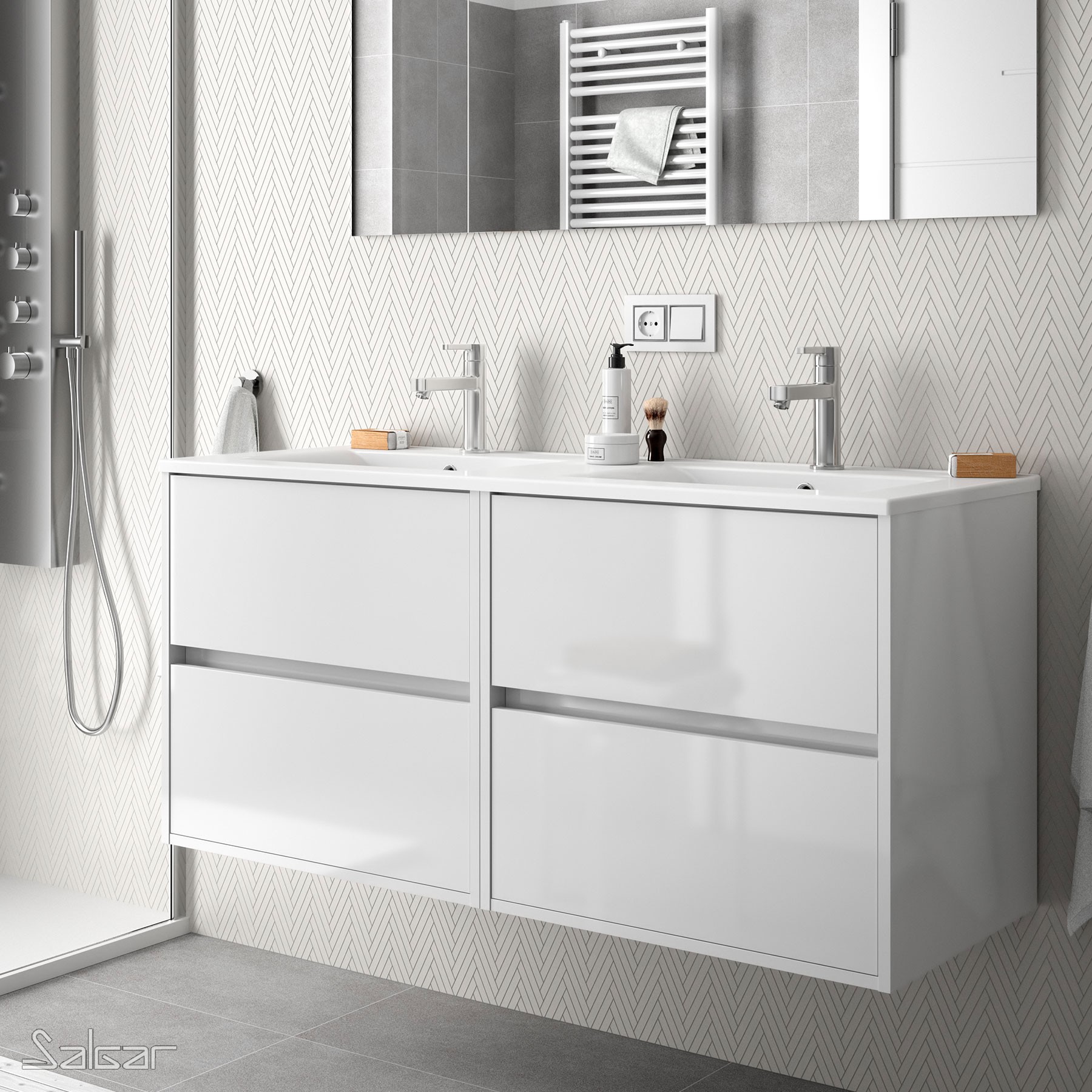 85089 SALGAR Мебель для умывальника NOJA 1200 WHITE GLOSS LACQUERED + Раковина Глянцевый белый