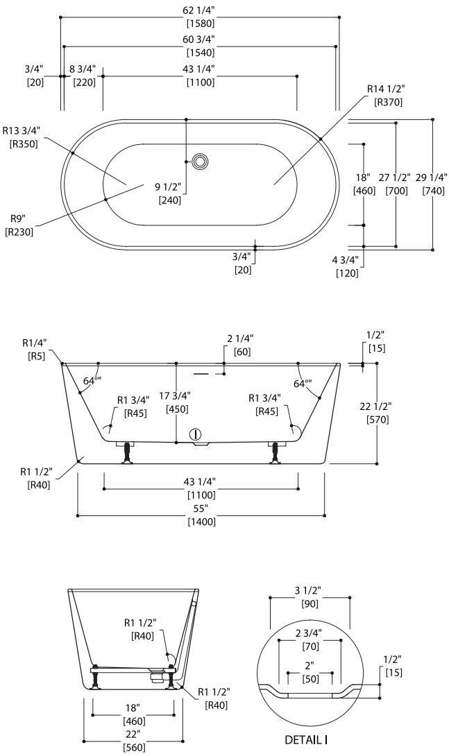 Blu Bathworks® Отдельностоящая овальная акриловая ванна Pisa Bt8004b16 - Вид №4