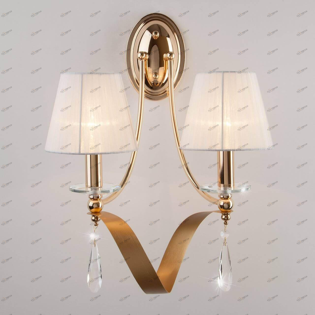 Бра с белыми абажурами золотистое Newport 60063/2 золото EUROSVET ADELIA GOLD 00-3931267 Белый;золото 
