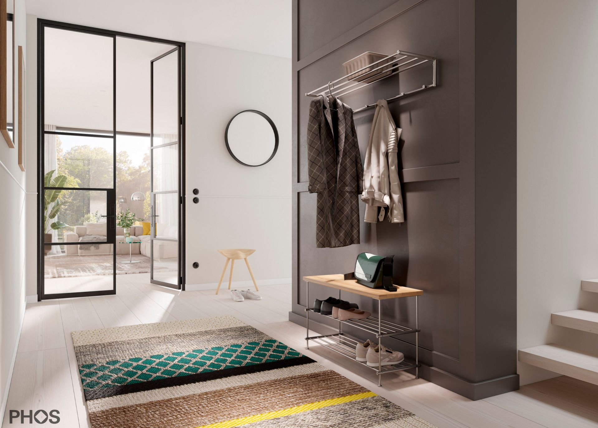 SB600-2-Eiche Скамья для обуви из дуба, 1 поле, 2 уровня, ширина 65 см PHOS  - Вид №1