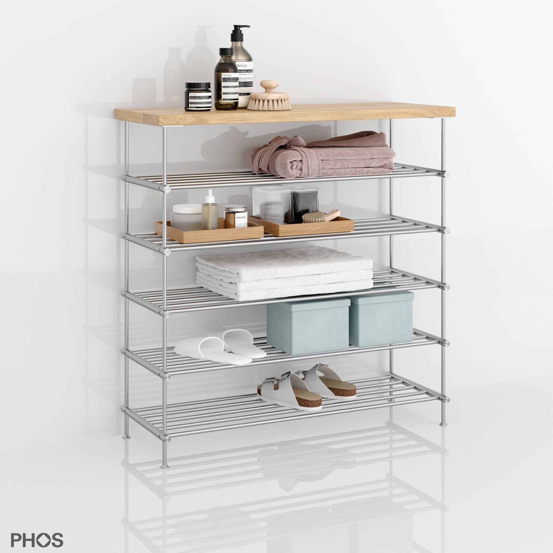 SBS900-5-Eiche Сервант с дубовыми полками, 1 поле, 5 уровней, ширина 95 см PHOS  - Вид №4