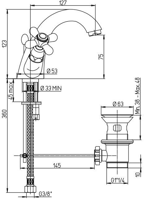 Paini Liberty 17F3243KM смеситель для раковины с донным клапаном - Вид №2