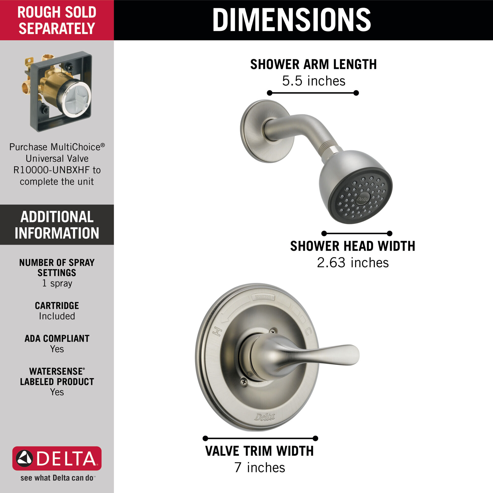 Облицовка для душа Monitor® серии 13 Delta Faucet Classic T13222 - Вид №2
