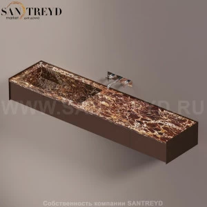 Agape DR Раковина столешница 200 см, с 3-мя выдвижными ящиками. Отделка: темная бронза и коричневый мрамор ADRP20SBREDBR
