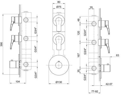 ABOUTWATER Термостатический смеситель для душа / ванны на 3 отверстия Al/23 Fantini Rubinetti sun-id-1395318 - Вид №1