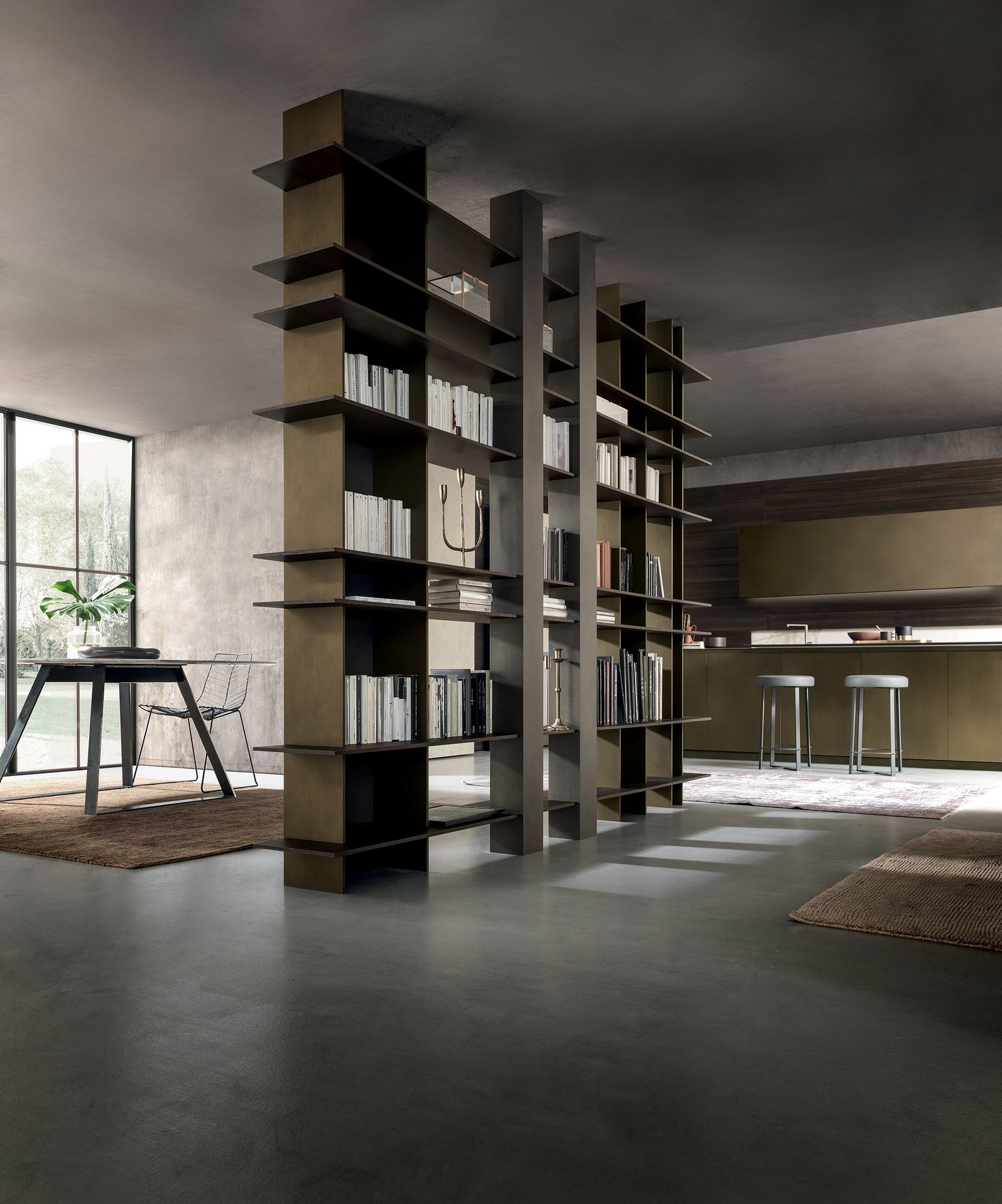 Двухсторонний книжный шкаф из эвкалипта с креплением пол-потолок MODULNOVA Skill ARCH-00088601 - Вид №3