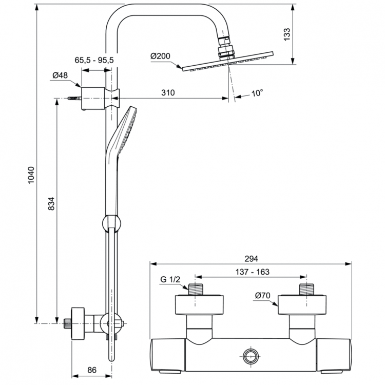A6983AA Душевая система с термостатическим смесителем Ideal Standard IDEALRAIN SOFT EVO  - Вид №4