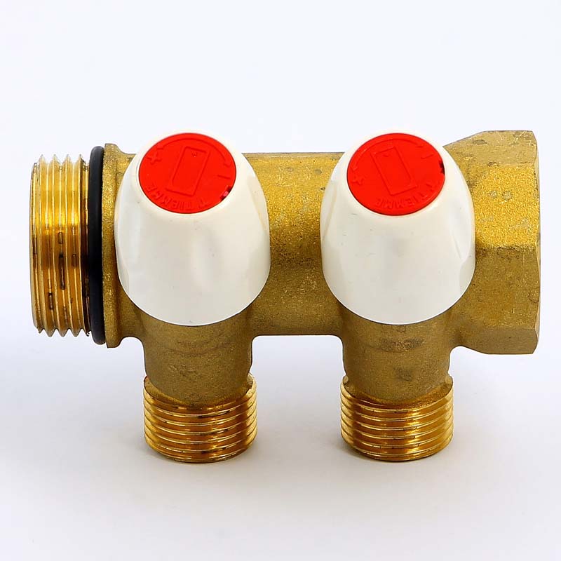 Коллектор НВ 1" с вентилями с утолщенными стенками TIEMME 2 выхода 1/2"Н 36мм 1860040