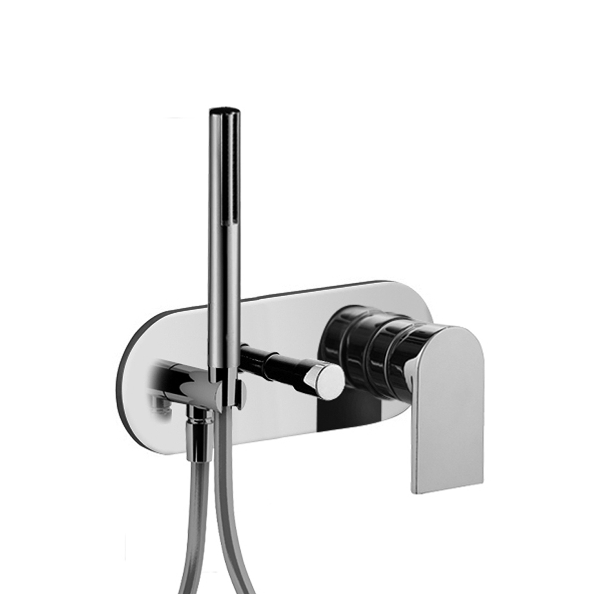 E184B+D084A  Встраиваемый смеситель для ванны/душаручка автоматический переключатель на 2 потока ручная лейка SUN шланговое подсоединение с держателем для ручной лейки гибкий шланг 150 см ПВХ впуски 1/2'' Звукоизолированные Fantini Rubinetti MARE