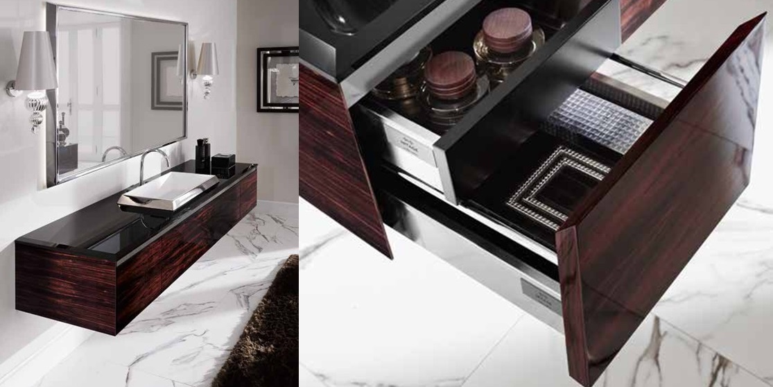 Комбинация ванной комнаты F03 в отделке VETRO extrachiaro nero MILLDUE FOUR SEASONS FOURSEASONS03 - Вид №1