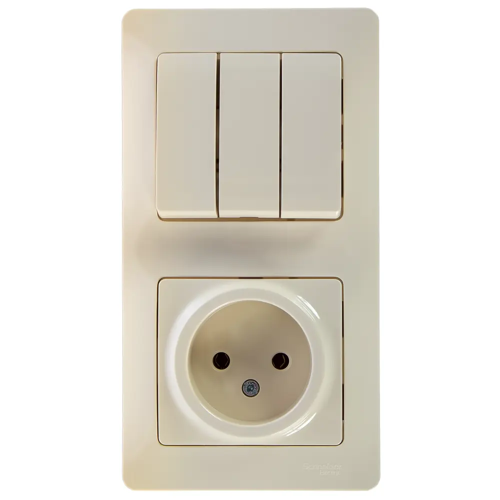 Блок выключатель с розеткой встраиваемый Schneider Electric Glossa 3 клавиши, без заземления, цвет бежевый 18189518 STLM-2000742
