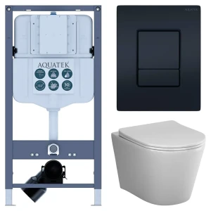 Комплект инсталляции Aquatek Pneumo N 49 с безободковым унитазом AM.PM Flash клавиша Aquatek Pnn-0000005 чёрная