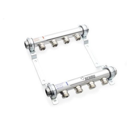 Коллекторная группа из нержавеющей стали с воздухоотводчиком REHAU 1"х3/4" 9 вых HLV 110214