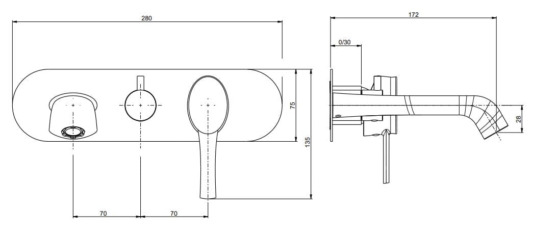 Настенный однорычажный смеситель для ванны с переключателем Rubinetterie Frattini отдельная эстетика ARCH-00034514 - Вид №5