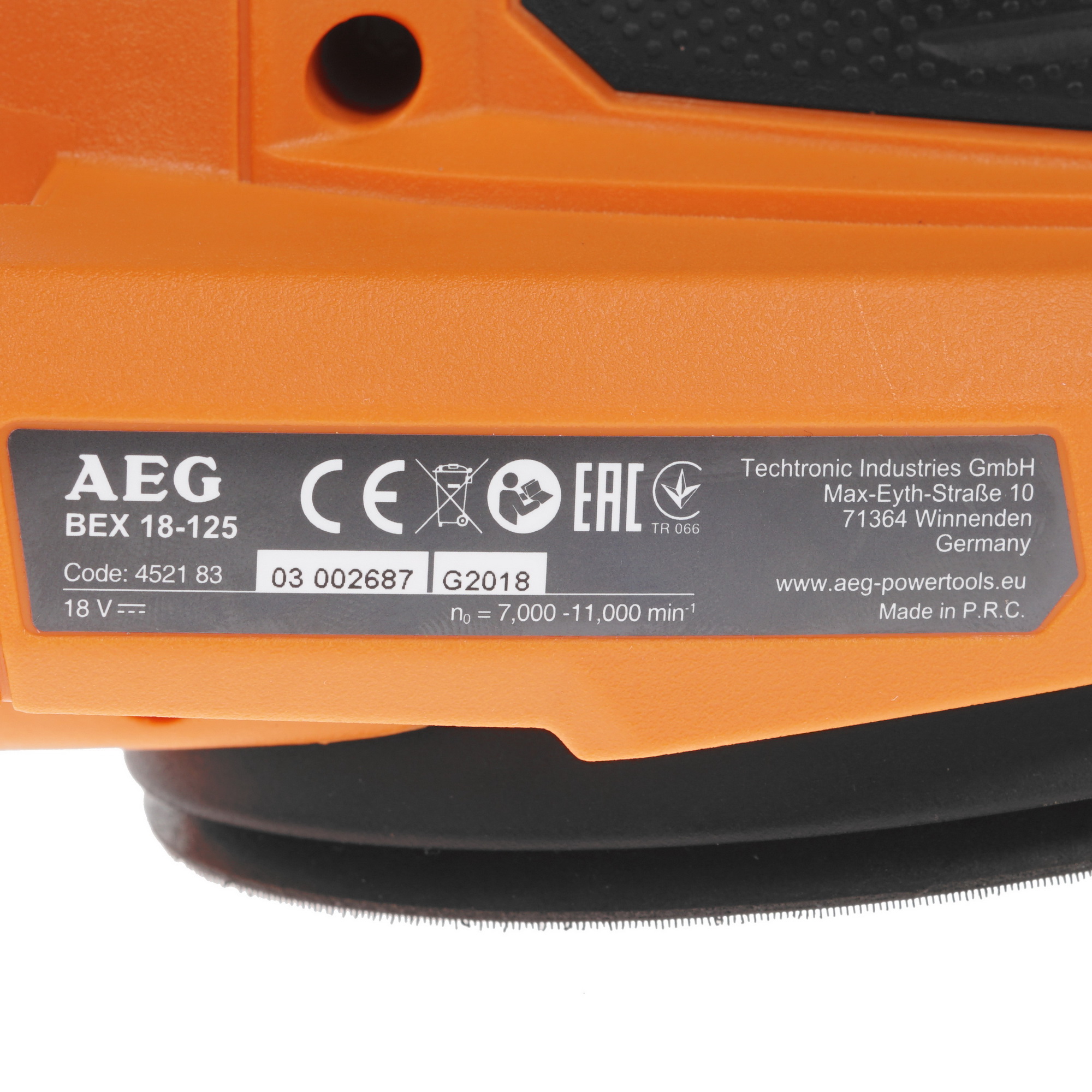 Эксцентриковая шлифмашинка AEG BEX18-125 - 0 PRO 18V  , Без ЗУ, Без АКБ 7998641 STDN-0110715 - Вид №4