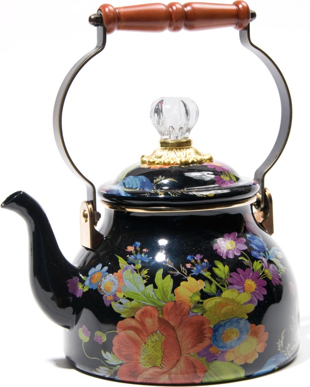 10654486 Mackenzie-Childs Чайник 2л (черный) Flower Market Сталь 