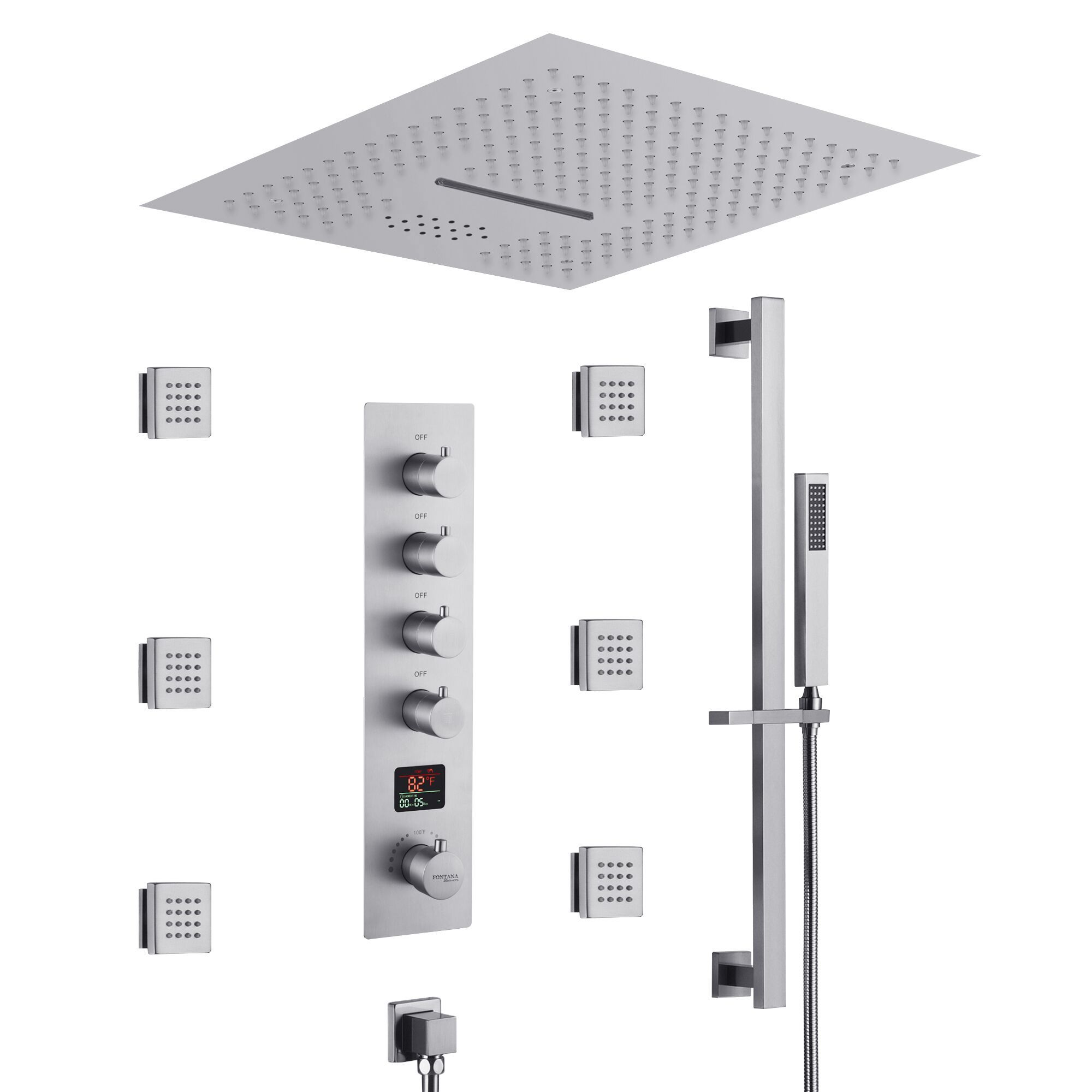 Светодиодный электронный встраиваемый душ из нержавеющей стали Fontana Showers MOULINEAUX ARCH-00002480