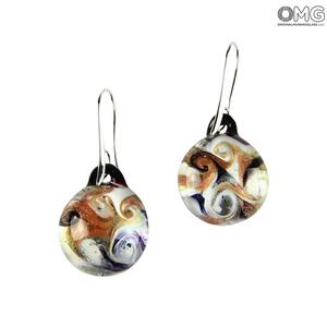 2457 ORIGINALMURANOGLASS Белые серьги с авантюрином - муранское стекло - Original Murano Glass OMG  см