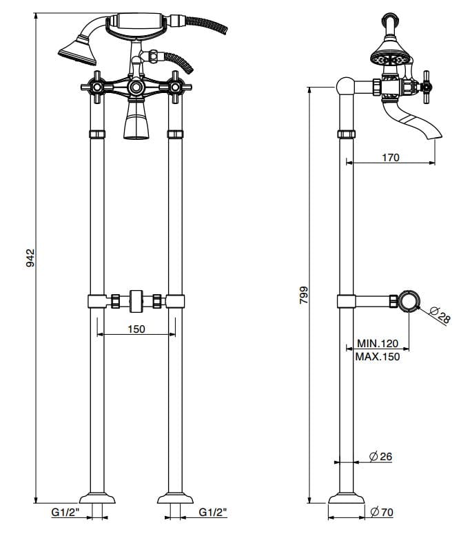 Напольная ванна с ручным душем GATTONI TRD ARCH-00075029 - Вид №2