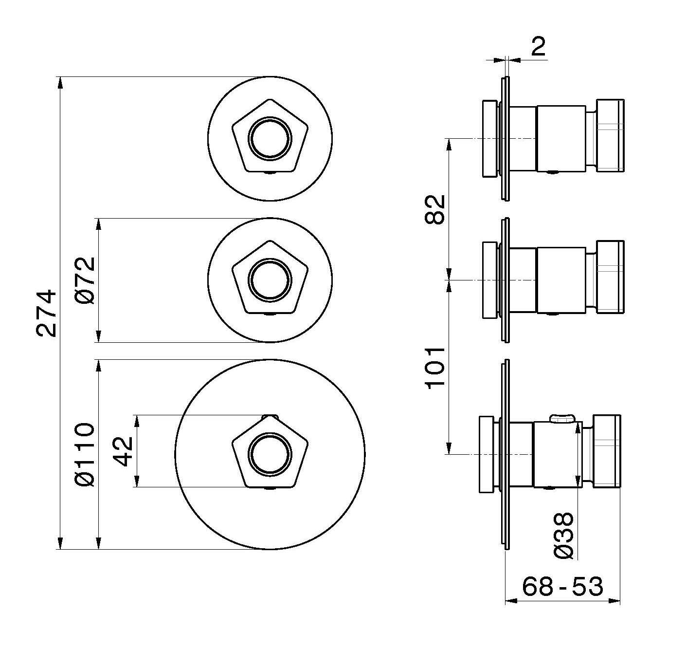 Смеситель для душа с 3 отверстиями и отдельными розетками Newform многофункциональные термостаты 2 выхода ARCH-00055204 - Вид №2