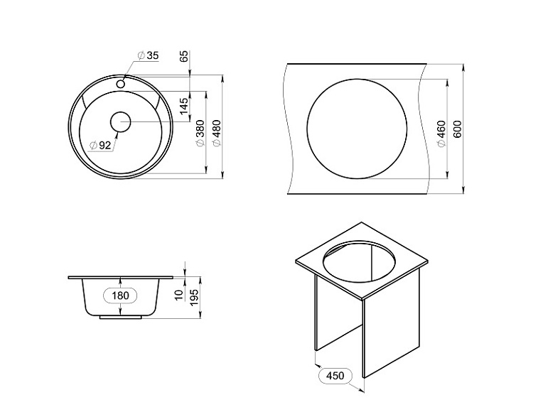 4802, БЕЖЕВЫЙ, кухонная мойка, СтандАРТ кварц GRANULA Standart 4802-ST17 - Вид №2