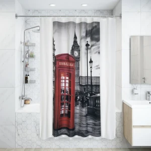 Штора для ванной комнаты «London print» 180x200 см цвет серый