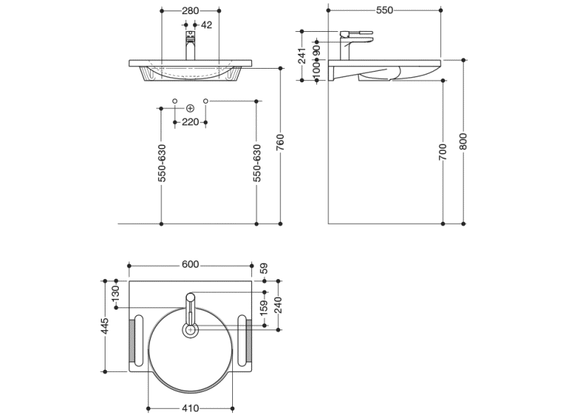 950.19.025 Комплект умывальника и смесителя HEWI Waschtische  - Вид №1