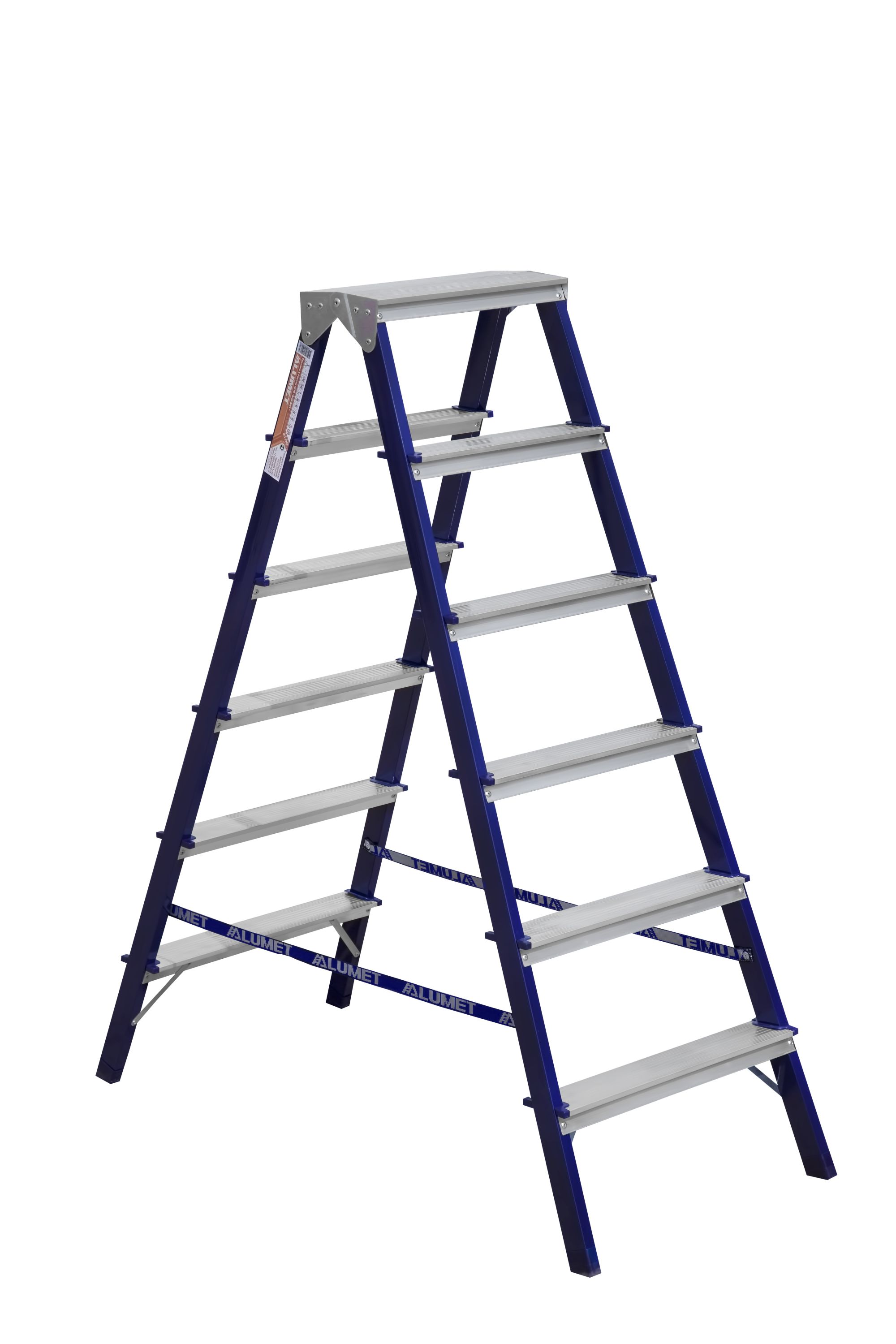 Двухсторонняя стремянка стальная окрашенная с алюминиевыми ступенями 6 ст ALUMET MD8206 - Вид №2