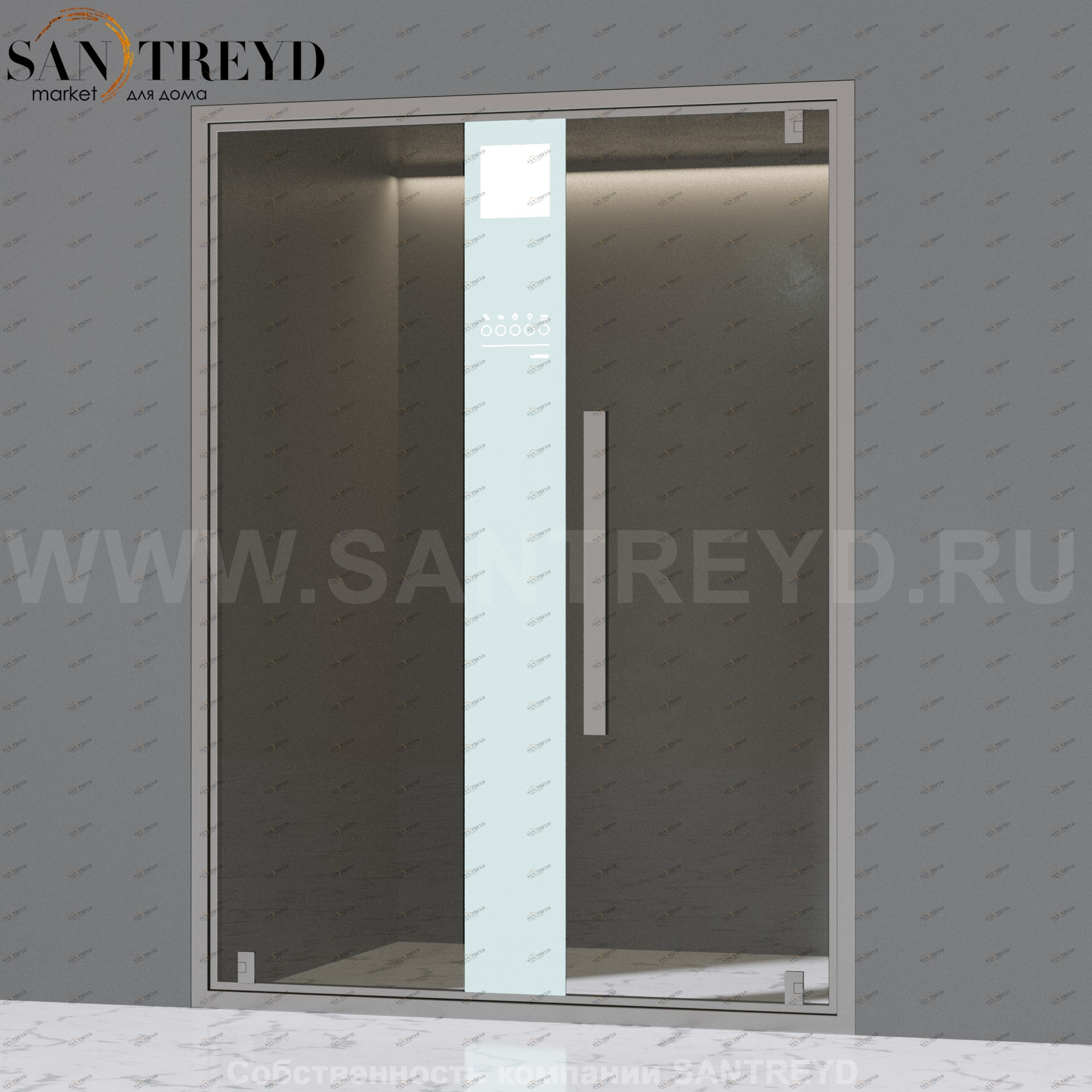 Effegibi OMNIASTEAM TOUCH Стеклянная правая дверь со встроенным парогенератором. Отделка: алюминий. Мощность: 4,5 кВт. Размер: длина 150 см, высота 202 см OT.145.45R OMNIA STEAM OT14545R