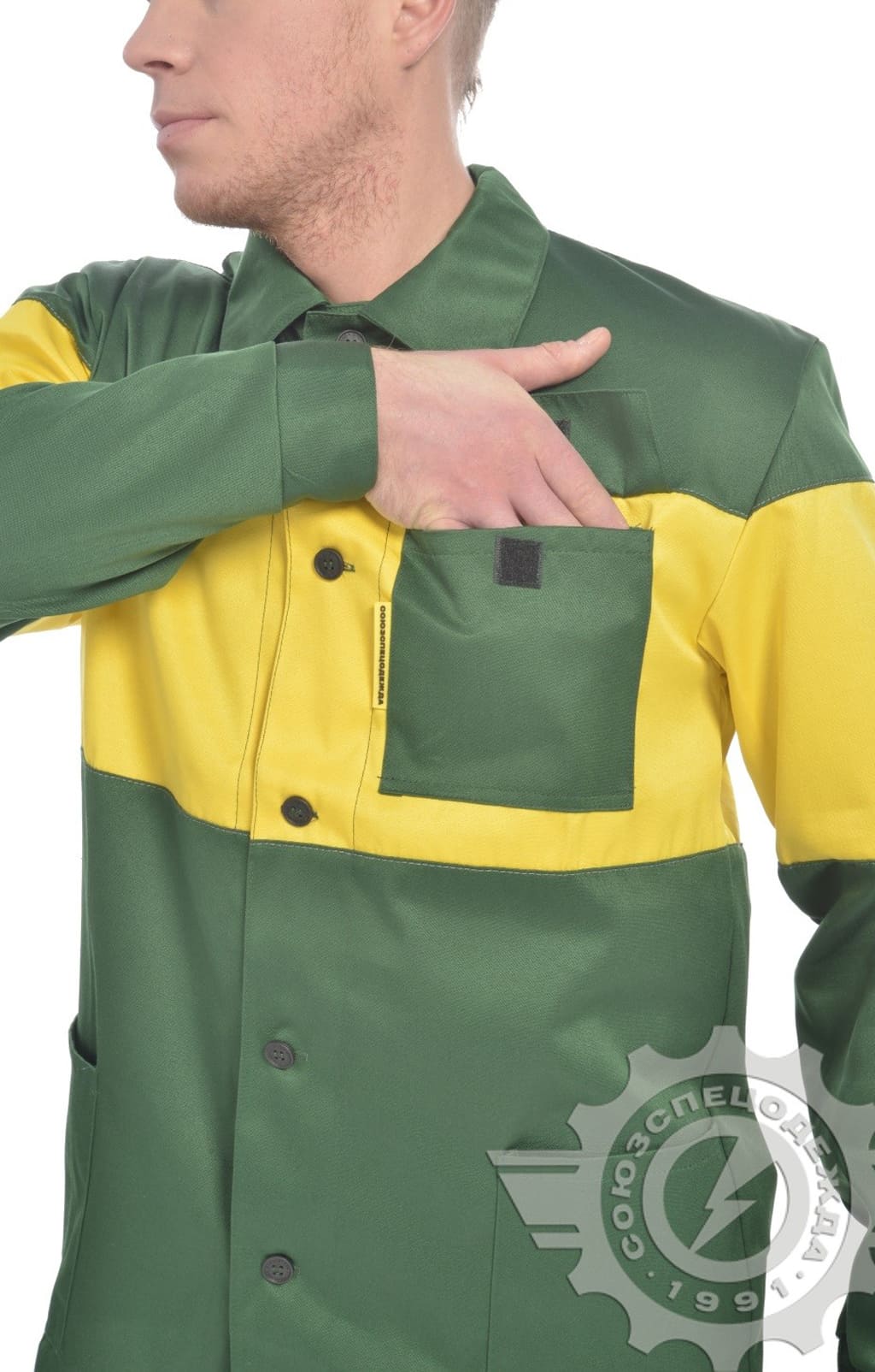 69967 Костюм "Ударник" темно-зеленый-желтый с СВП  Летняя спецодежда  размер 60-62/182-188  - Вид №7