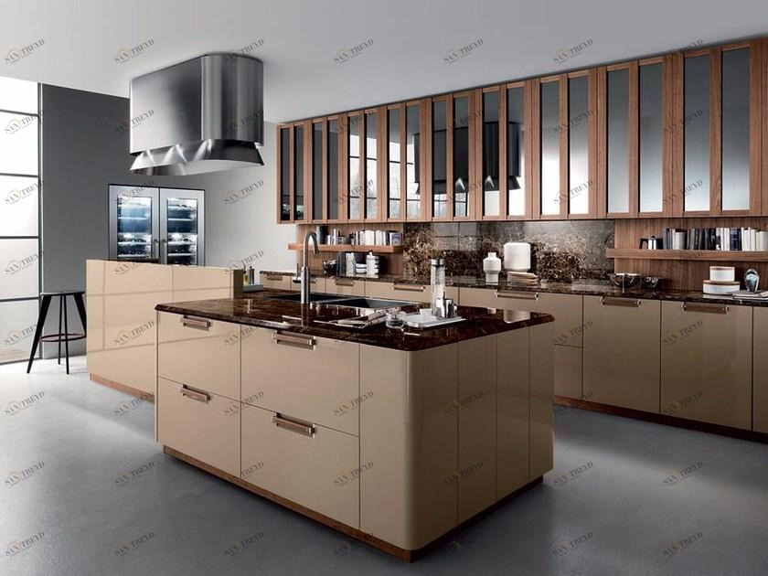 Composit Кухня из лакированной древесины с островком с ручками Noisette sun-id-1456621