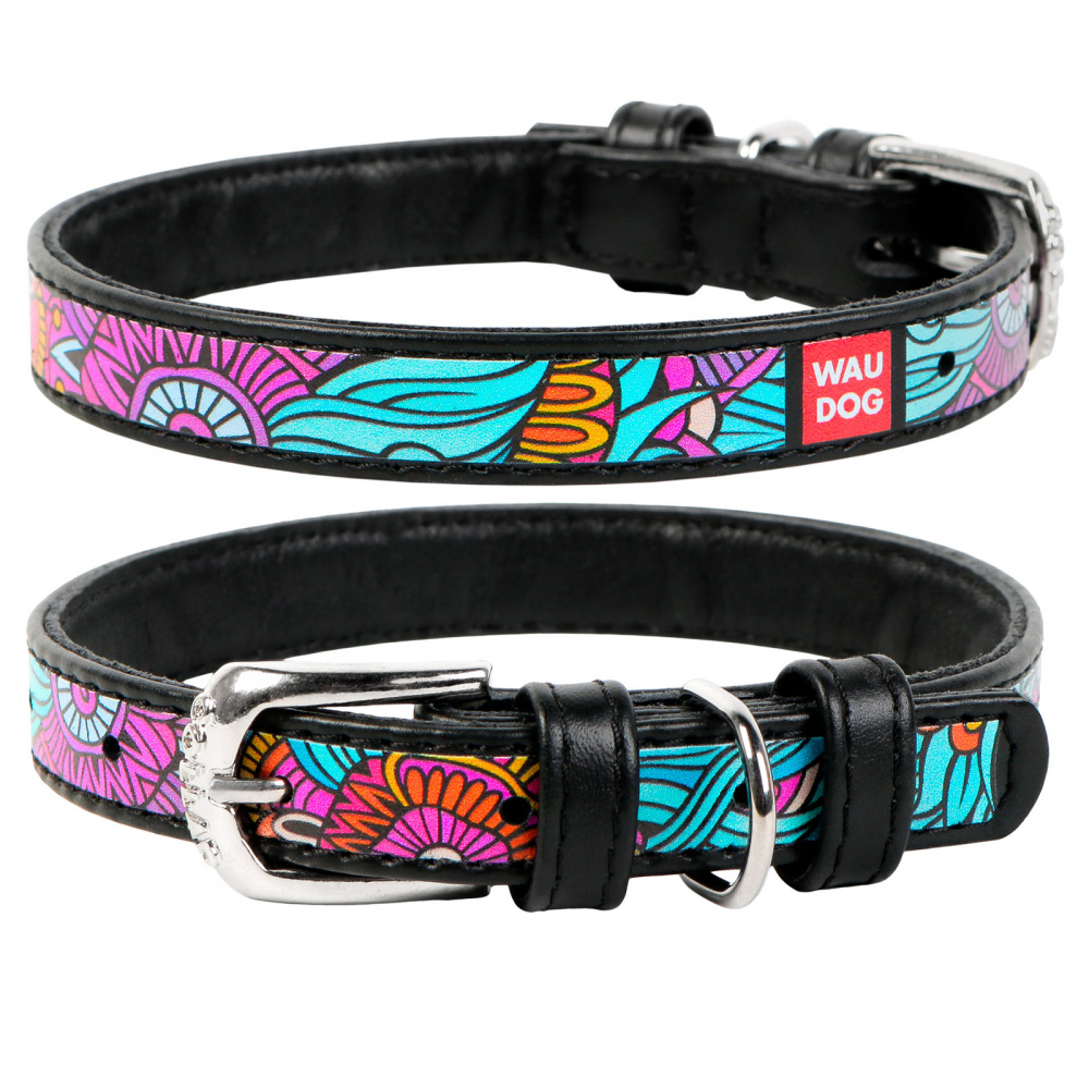 ПР0048406 Ошейник для собак Waudog с рисунком Лето, ширина 15мм, длина 27-36см черный COLLAR 