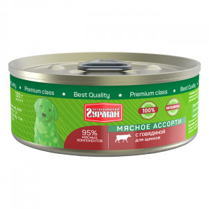 Т0055571*24 Корм для щенков Мясное ассорти говядина с кольцом конс. 100г (упаковка - 24 шт) ЧЕТВЕРОНОГИЙ ГУРМАН