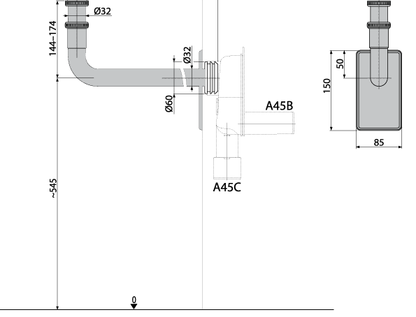 Металлическое колено DN32 с накидной гайкой 5/4" ALCAPLAST A438 - Вид №1