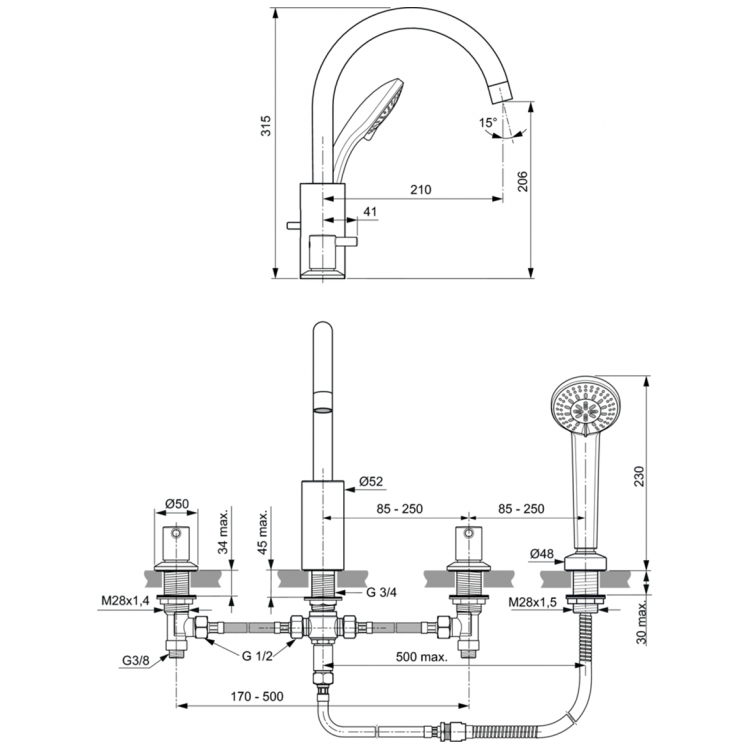 BC198AA Смеситель для ванны/душа Ideal Standard CERALINE - Вид №4
