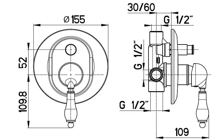 Однорычажный встраиваемый смеситель для душа с переключателем Gaia Mobili Complements ARCH-00092934 - Вид №2