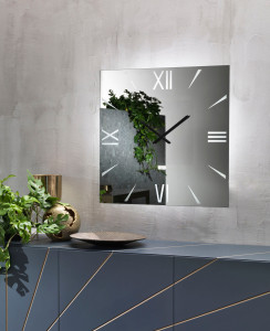 Квадратные зеркальные хрустальные настенные часы и светодиодное освещение