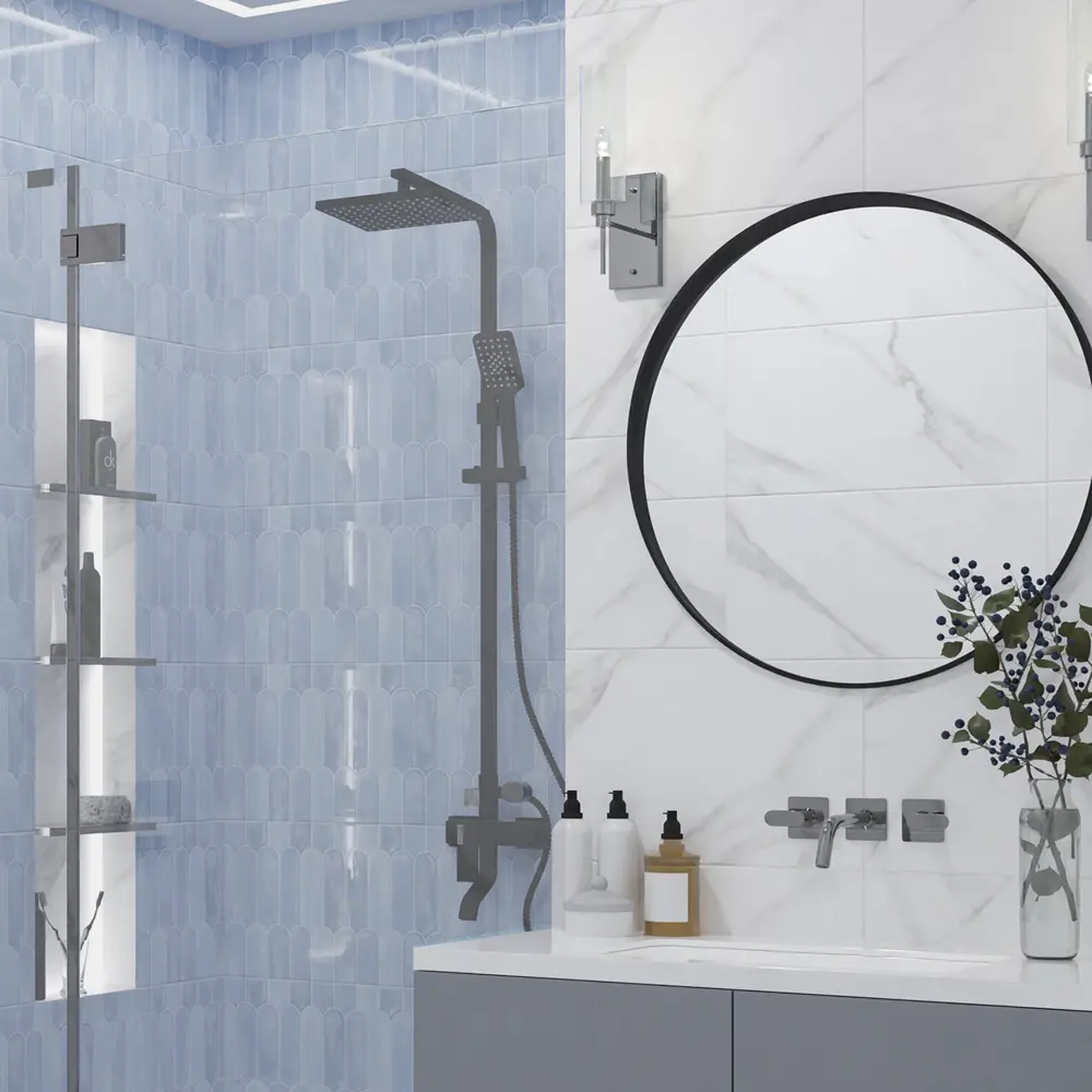 Настенная плитка Azori Salieri Blue 31.5x63 см 1.79 м² глянцевая цвет синий 89453957 STLM-2041548